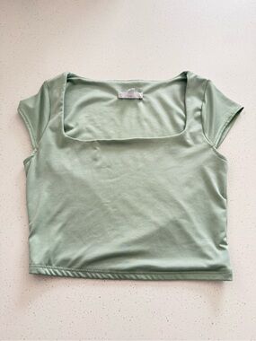 Square-Neck Crop Top in Sage Green